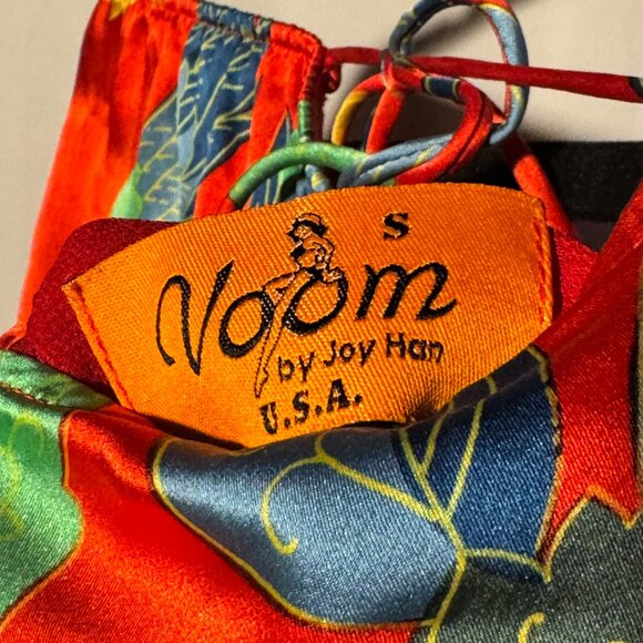 Y2K Designer Joy Han 100% Silk, Floral & Bird Print Red Dress - Picture 10 of 11